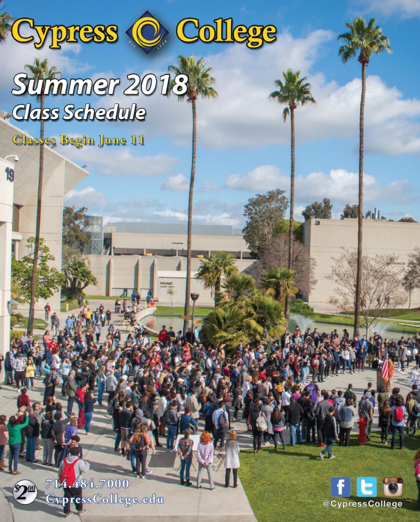 links to the summer 2018 Cypress College class schedule; opens in a new tab