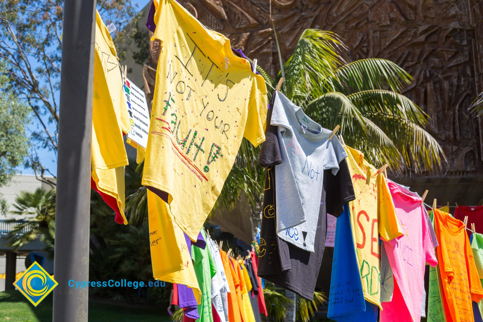 T-shirts hanging on a line for Sexual Assault Awareness Month.