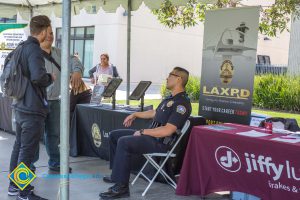 Career Fair 2019 tables with company representatives