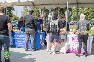 Career Fair 2019 tables with company representatives