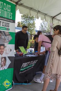 Career Fair 2019 tables with company representatives