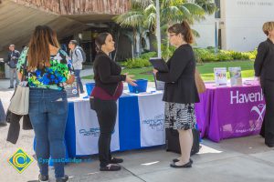 Career Fair 2019 tables with company representatives