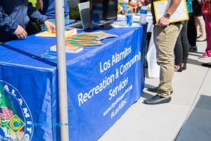 Career Fair 2019 tables with company representatives