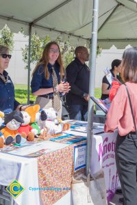 Career Fair 2019 tables with company representatives