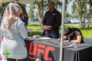 Career Fair 2019 tables with company representatives