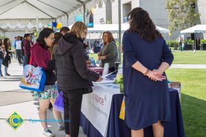 Career Fair 2019 tables with company representatives