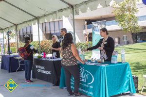 Career Fair 2019 tables with company representatives