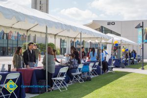 Career Fair 2019 tables with company representatives