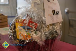 Gift baskets at End of Year Luau