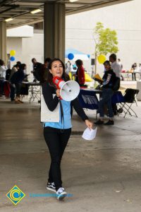 Woman holding a megaphone.