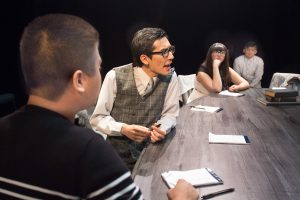 Student rehearsals for the Cypress College production of "12 Angry Jurors."