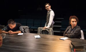 Student rehearsals for the Cypress College production of "12 Angry Jurors."