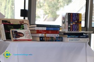 Books stacked on a table