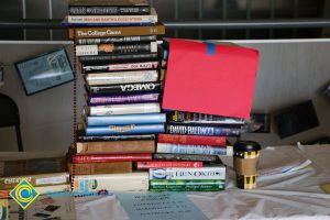 Books stacked on a table