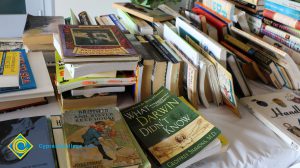 Books on a table