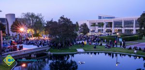 Crowd gathered near the pond for the 2016 Yom HaShoah event.