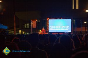 Crowd listening to speaker Clifford Lester.