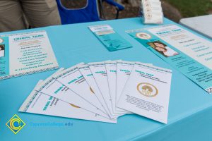 Pamphlets on a table.