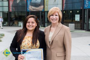 President, JoAnna Schilling with Foundation Scholarship Award recipient Jessica Borrayo.