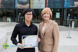 President, JoAnna Schilling with Foundation Scholarship Award recipient James Nguyen.