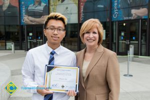 President, JoAnna Schilling with Foundation Scholarship Award recipient David Su.