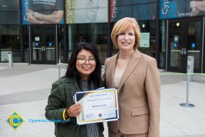 President, JoAnna Schilling with Foundation Scholarship Award recipient Melanie Veliz.