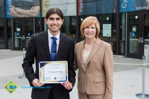 President, JoAnna Schilling with Foundation Scholarship Award recipient "Pi" Raymond Oliver.