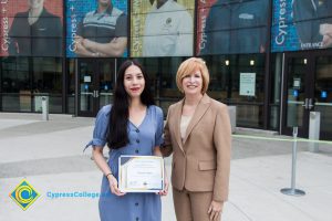 President, JoAnna Schilling with Foundation Scholarship Award recipient Corina Lopez.