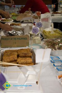 Potluck dishes on table.