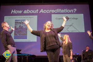 Liana Koeppel cheering for Accreditation