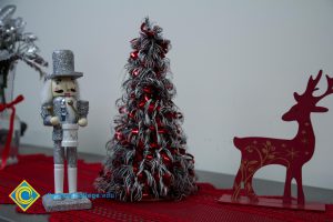 Christmas tree, reindeer, and nutcracker.