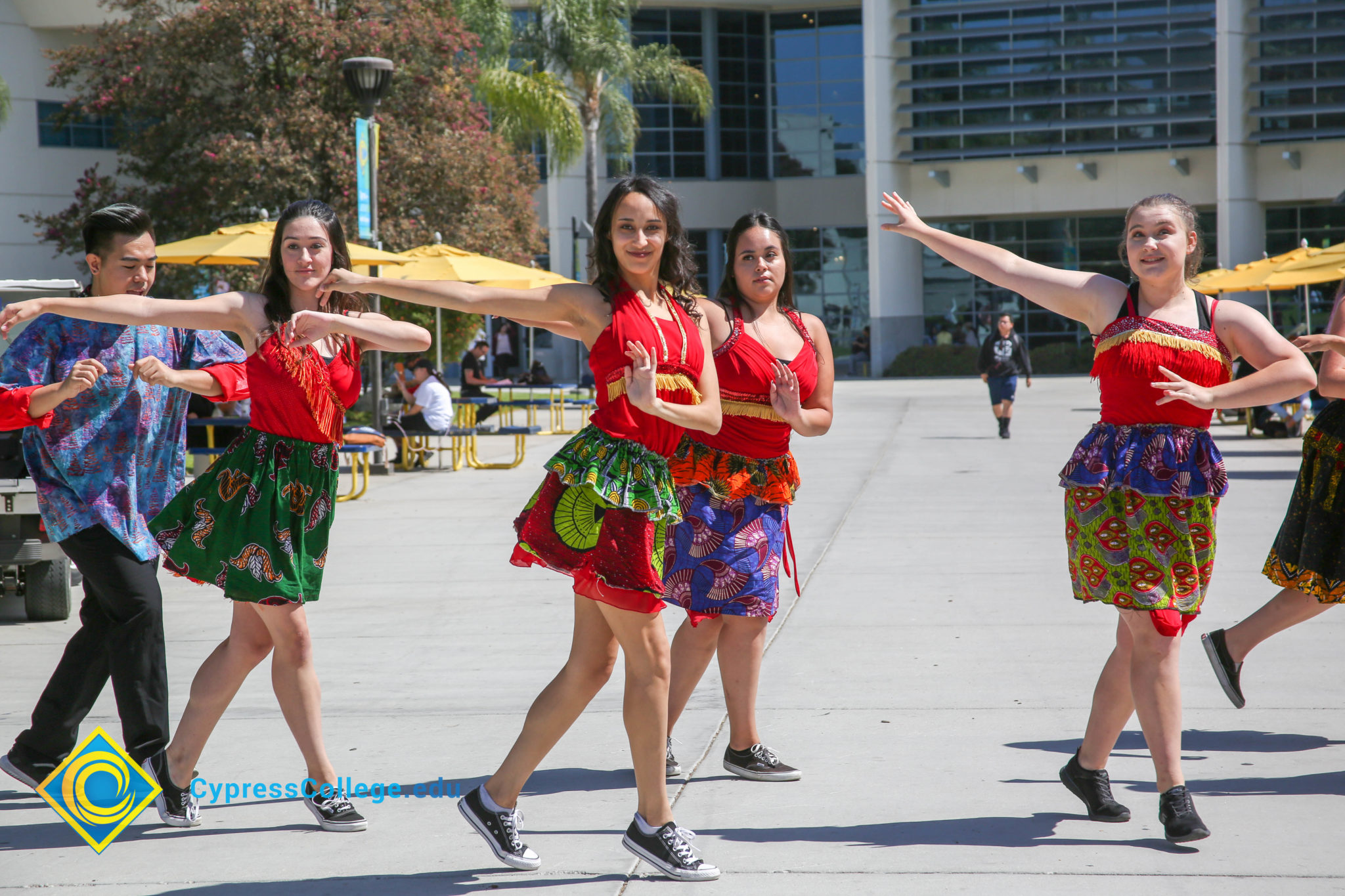 Dancers on campus for Cypress College Fiesta