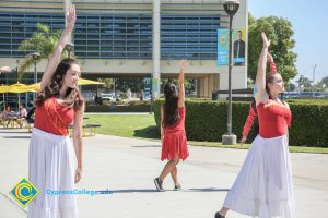 Student dancers on campus.