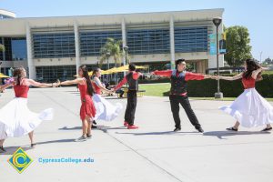 Student dancers on campus.