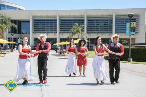 Student dancers on campus.