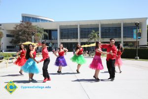 Student dancers on campus.