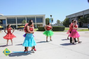 Student dancers on campus.