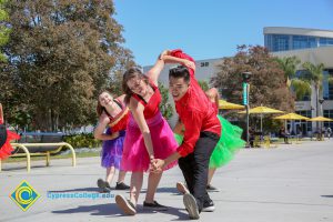 Student dancers on campus.