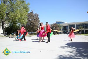 Student dancers on campus.