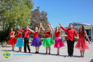 Student dancers on campus.