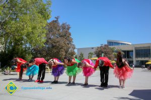 Student dancers on campus.