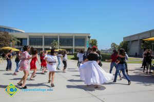 Student dancers on campus.