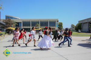 Student dancers on campus.