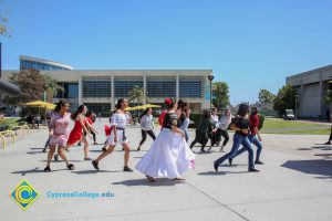 Student dancers on campus.