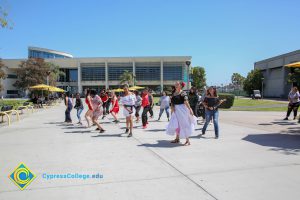 Student dancers on campus.