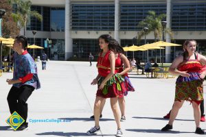 Student dancers on campus.