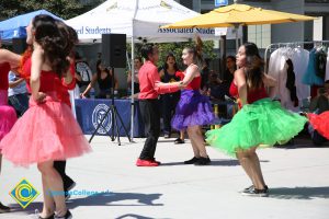 Student dancers on campus.