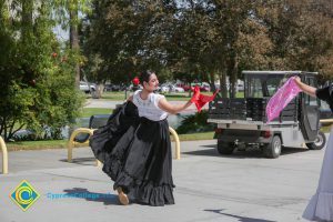 Folklorico dancer on campus.