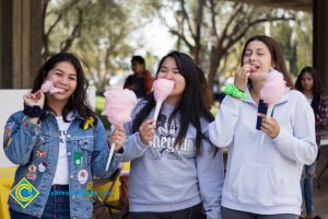 Students eating cotton candy