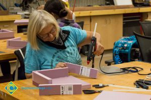 Students working on projects in the Three-Dimensional Design class.